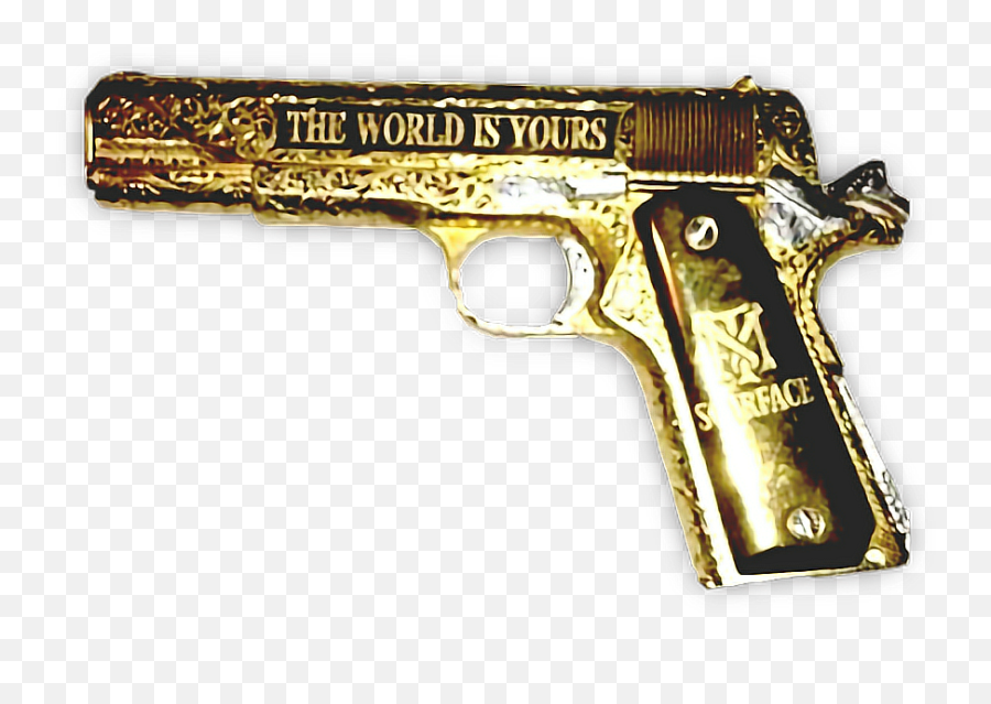 Gold Gun Scarface Freetoedit - Gold Gun Emoji,Handgun Emoji
