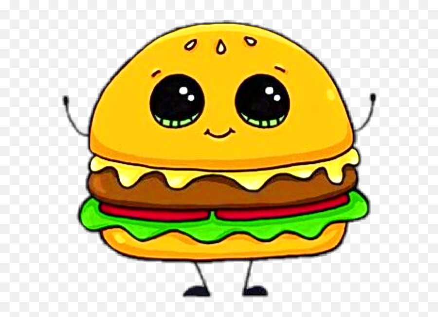 Burger Cute Kawaii Fastfood - Draw Cute Food Emoji,Burger Emoticon