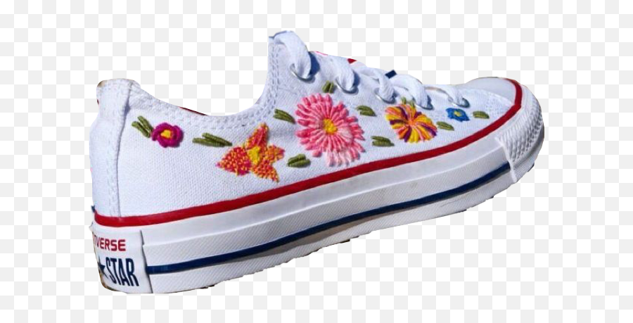 Converse Shoes White Art Floral Flowers Cute Freetoedit - Tenis Con Detalles Bordados Emoji,Emoji Converse Shoes