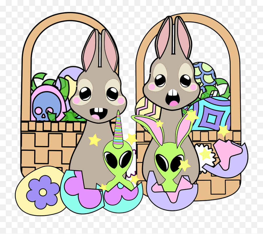 Graphic Kawaii Bunnies - Cartoon Emoji,Easter Basket Emoji