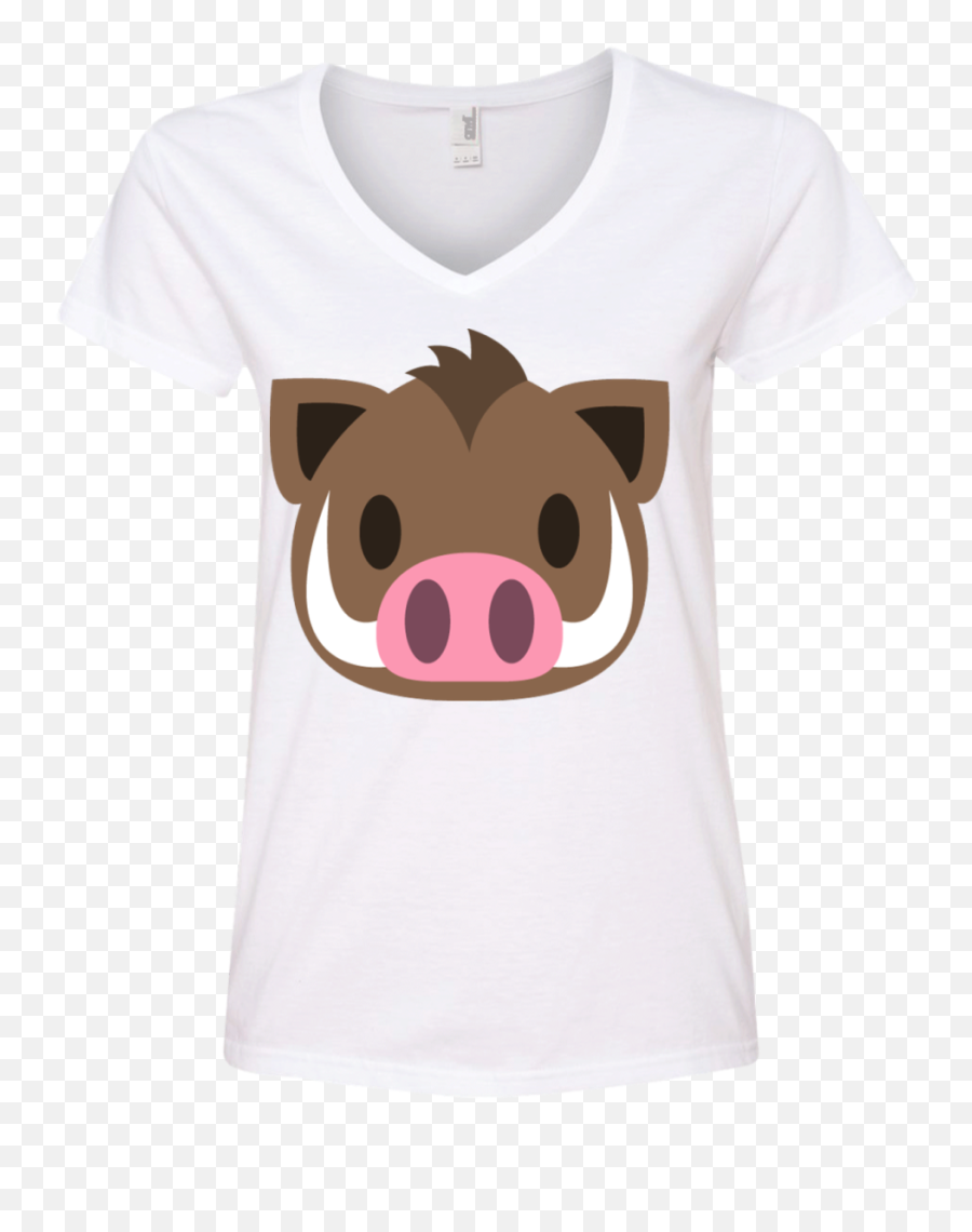 Wart Hog Emoji Ladiesu0027 V - Neck Tshirt White Products In Boar Emoji Png,White Emoji Dress