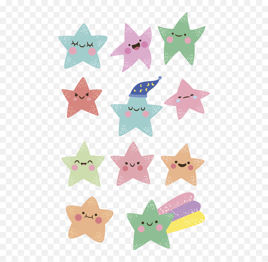 Pack Of 11 Green And Pink Stars For Kids Space Wall Decal - Pack De Lila Coloridas Emoji,Stars Emoji