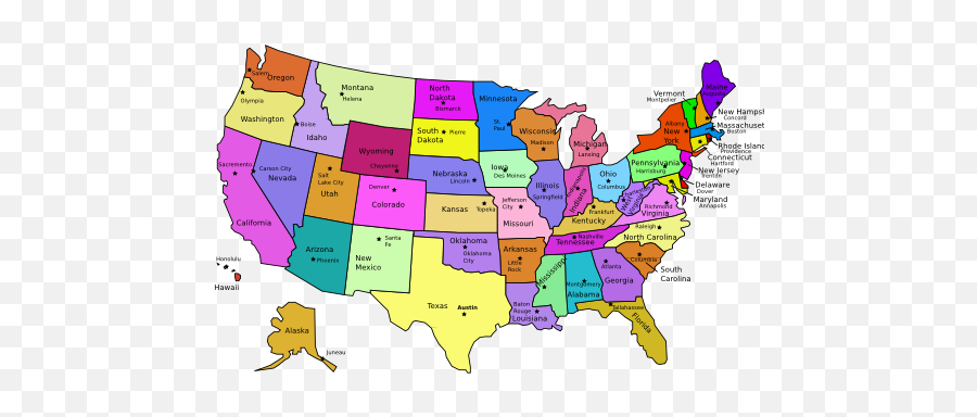 States Of United States With Capitals - Us Map With State Names And Capitals Emoji,Usa Emoji Map