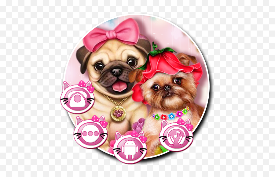 Pink Cute Lovely Pug Couple Puppy Theme - Google Playu0027d Pug Jolie Emoji,Pug Emoji