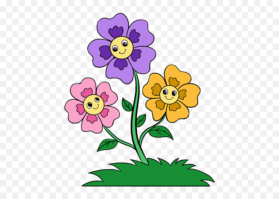 Drawing Toons Flower Transparent Png - Flower Cartoon Drawing Emoji,Japanese Emoticons Flower In Hair