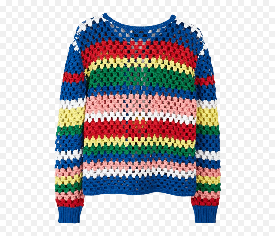 Rainbow Stripe Crochet Knit Cardigan - Long Sleeve Emoji,Knitting Emoji