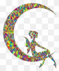Colorful Moon And Fairy - Silhouette On Emoji