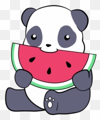 Cute Panda Eating Watermelon - Cartoon Drawing Emoji