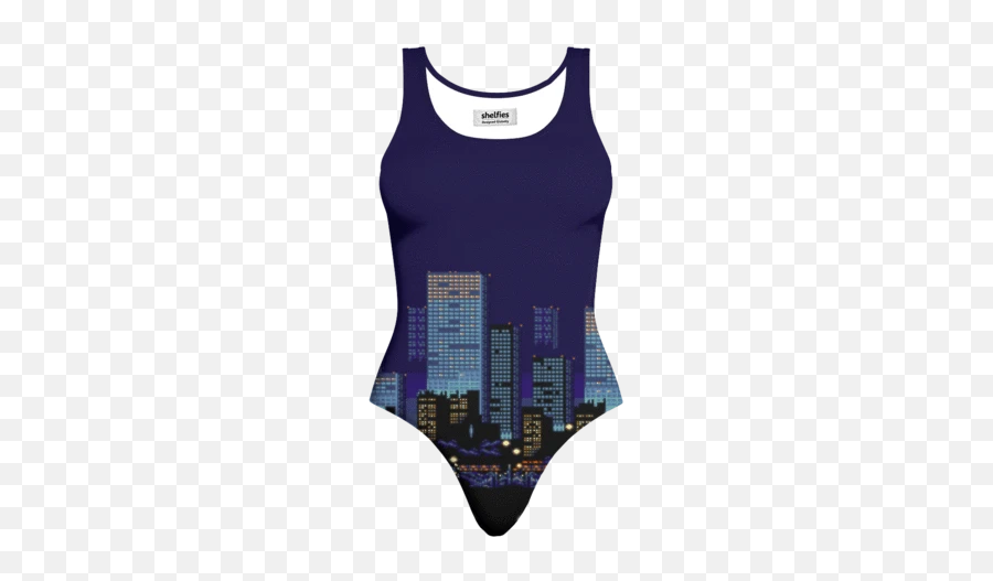 8 - Bit Skyline Onepiece Swimsuit Sleeveless Emoji,Swimsuit Emoji