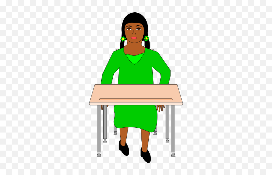 Woman In Green Dress - Student Sitting At The Desk Clipart Emoji,Pencil Dress Emoji