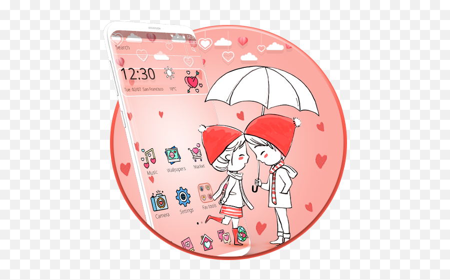 Sweet Couple Valentine Love Theme - Cartoon Emoji,Ten And Umbrella Emoji