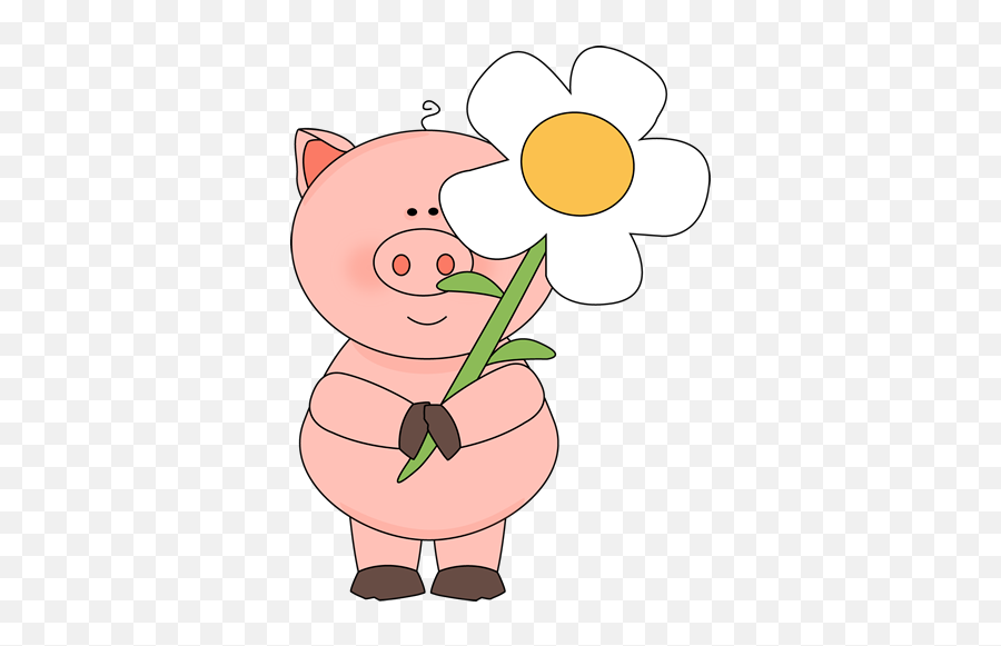 Pig Holding A Big Flower - Pig With A Flower Emoji,Girl And Pig Emoji