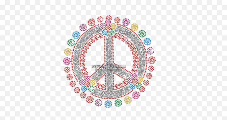 Colorful Flowers Peace Sign Iron - Peace Sign Rhinestone Pattern Emoji,Peace Dance Emoji