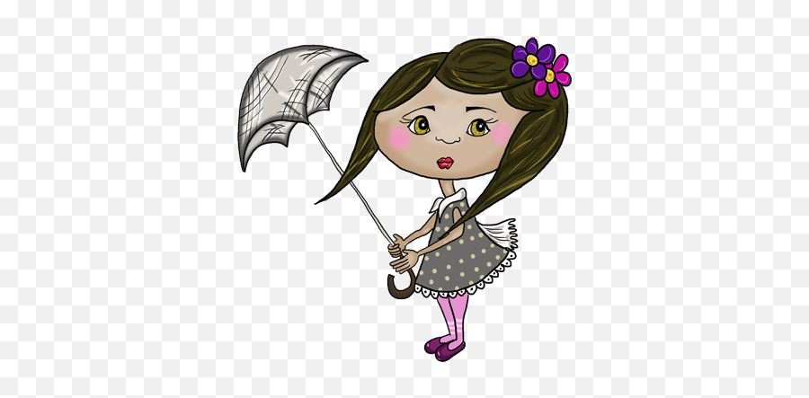 Kids Girl With Umbrella Sticker - Dibujos De Muñecas Con Paraguas Emoji,Ten And Umbrella Emoji