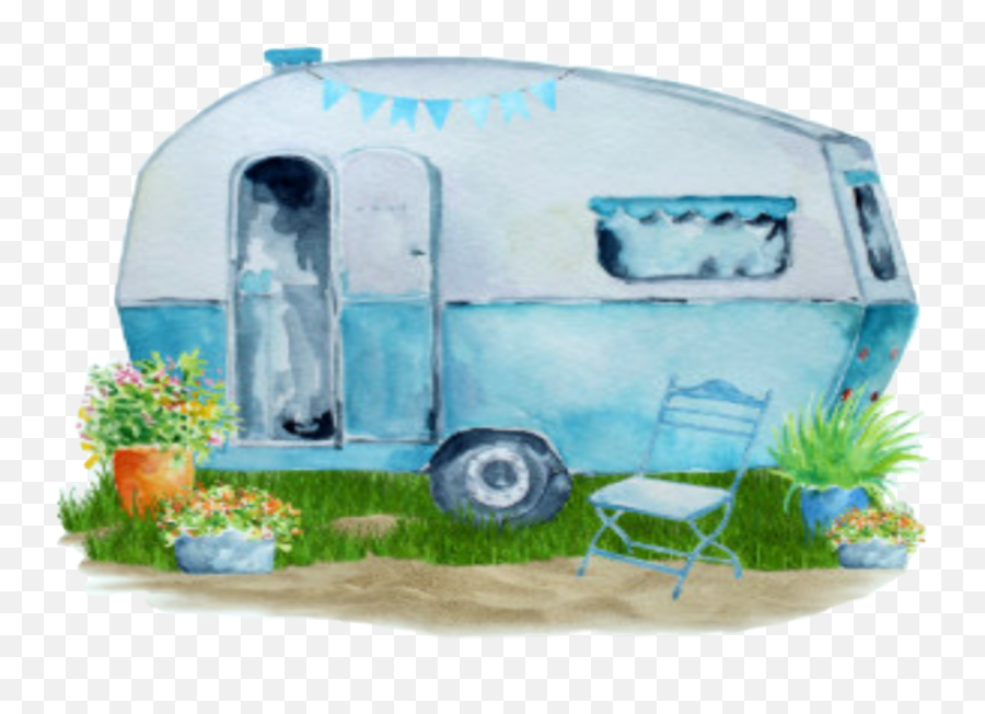 Watercolor Handpainted Camper Rv - Watercolor Caravan Emoji,Travel Trailer Emoji