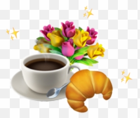 Coffee Flower Croissant Cute Sticker - Saucer Emoji,Croissant Emoji
