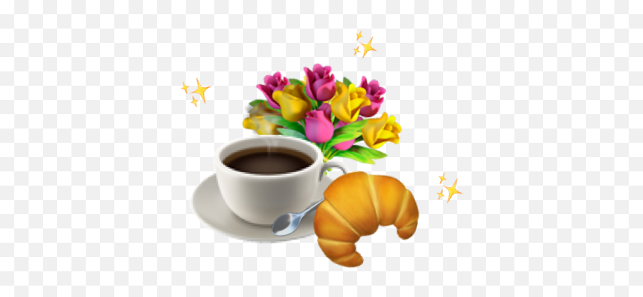 Coffee Flower Croissant Cute Sticker - Saucer Emoji,Croissant Emoji