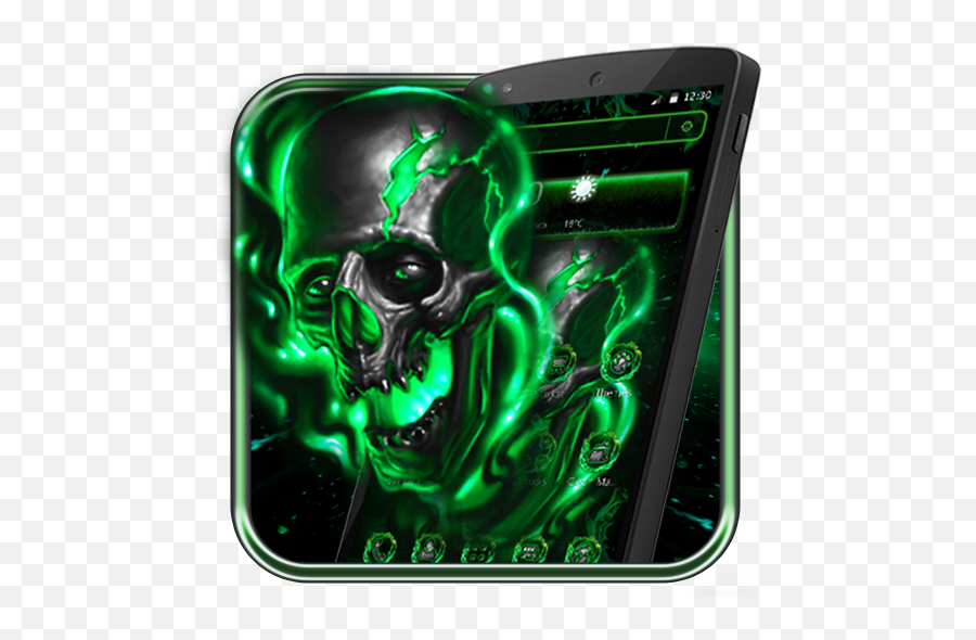 Green Fire Skull Theme U2013 Apps I Google Play - Flaming Skull Head Emoji,Skull Mushroom Emoji
