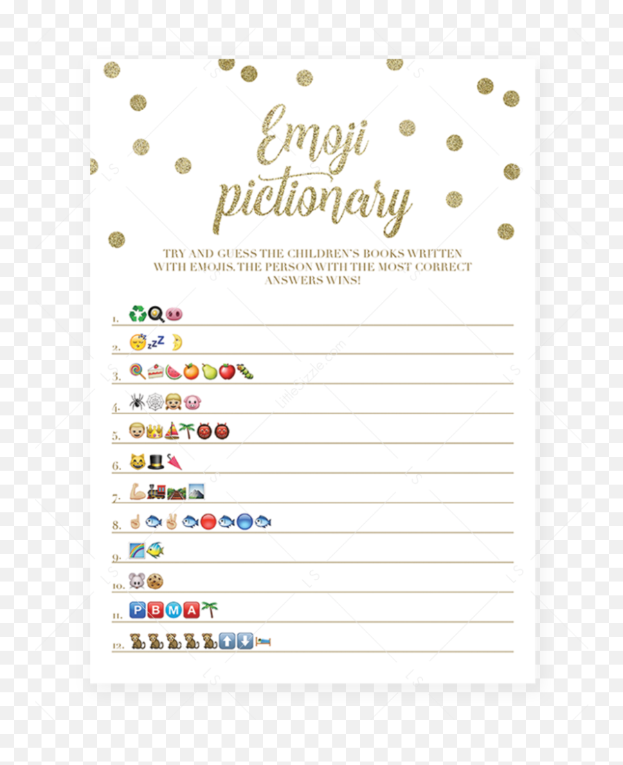 Emoji Pictionary Baby Shower Game Gold Confetti Printable - Free Emoji Baby Shower Game,Emoji Game