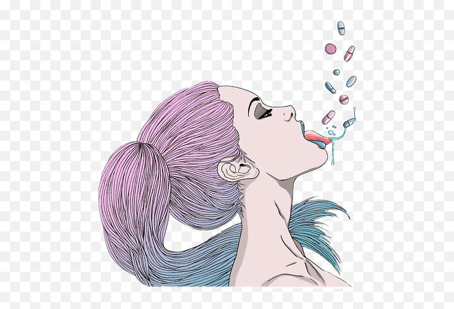 Hair Blue Purple Ombre Sticker By Stickercentral - Pills Drawing Emoji,Emoji With Tongue Out To The Side