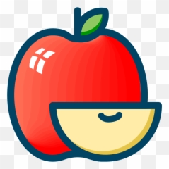 Red Apple And Slice Outlined In Blue - Happy Emoji