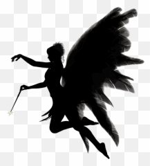 Angel Feathers Female Magic Wand Silhouette - Dark Angel Png Emoji,Magic Wand Emoji