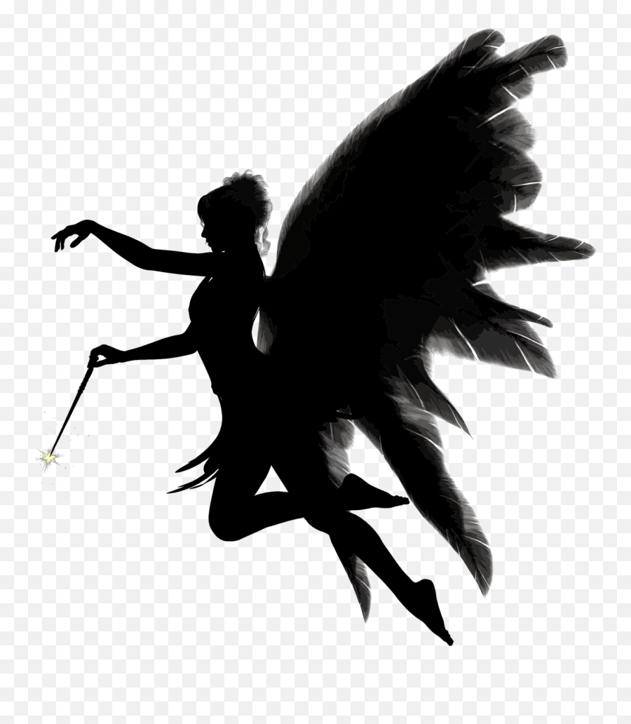 Angel Feathers Female Magic Wand Silhouette - Dark Angel Png Emoji,Magic Wand Emoji