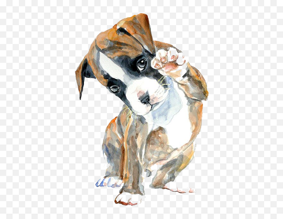 Watercolor Boxer Puppy Painting Drawing - Puppy Watercolor Emoji,Boxer Emoticon