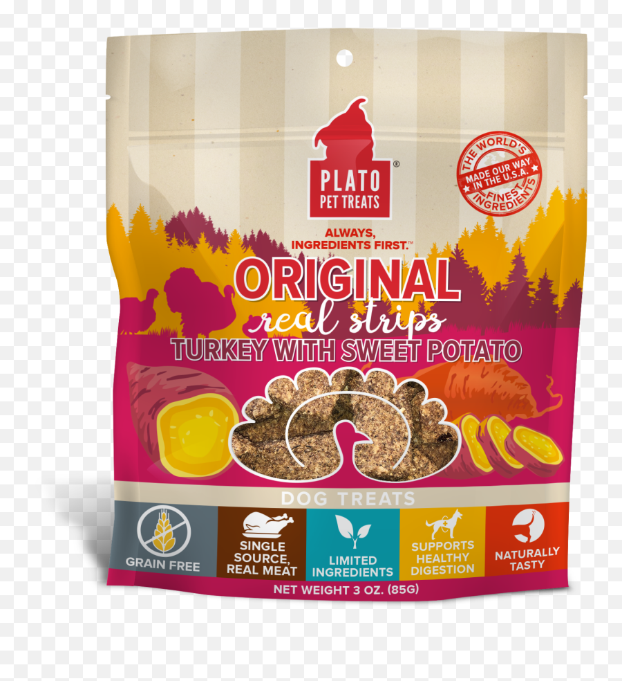 Plato Original Real Strips Turkey U0026 Sweet Potato Grain - Free Dog Treats 3 Oz Walmartcom Plato Small Bites Emoji,Turkey Emoticon Iphone