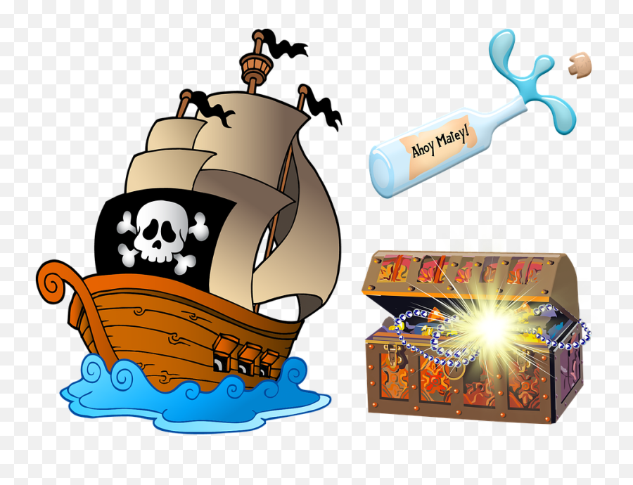 Pirate Ship Gold Treasure - Barca Pirati Emoji,Flag And Ship Emoji