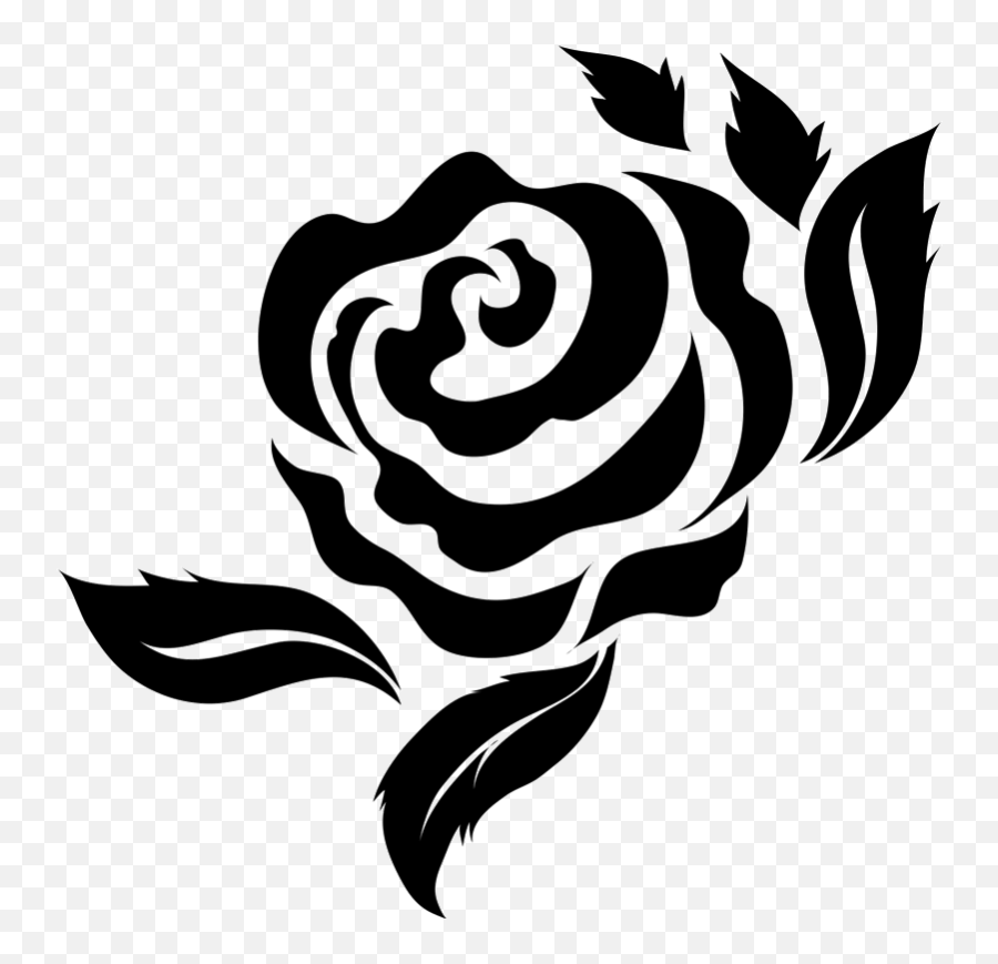 Bold Rose With Leaves Rubber Stamp - Flower Design Emoji,Black And White Rose Emoji