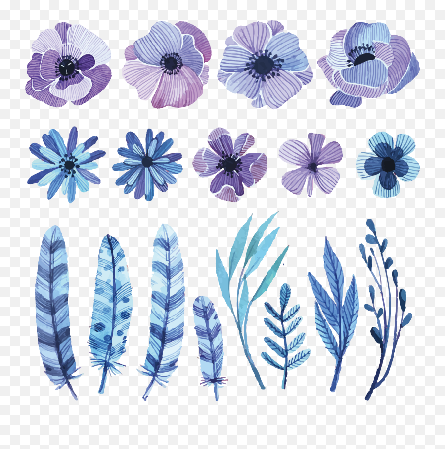 Vector Watercolor Flower - Vector Watercolor Flowers Png Emoji,Blue Flower Emoji
