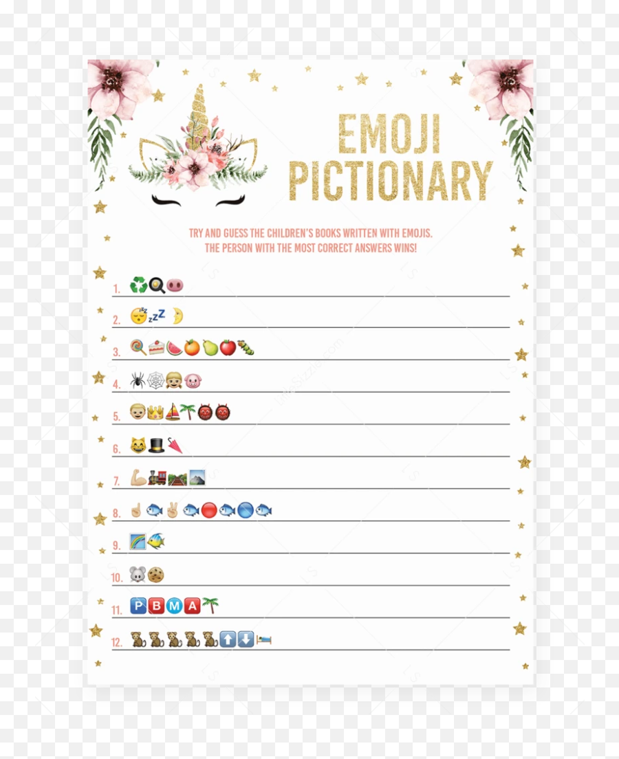 Unicorn Baby Shower Emoji Pictionary Game Printable - Free Printable Baby Shower Emoji Game,Emoji Game
