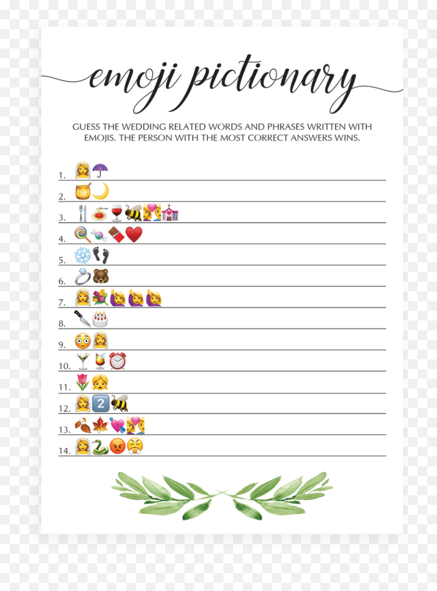 Botanical Emoji Pictionary Bridal Shower Game - Free Printable Emoji Baby Shower Game,Emoji Game