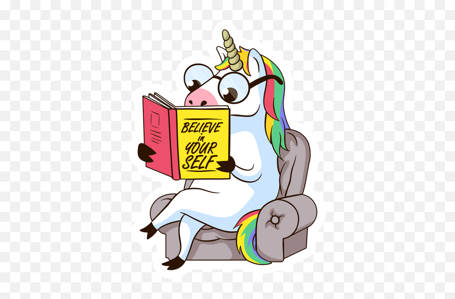 Unicorn Believe In Yourself Book Sticker - Sticker Mania Believe In Yourself Cartoon Png Emoji,Emoji Man And Book