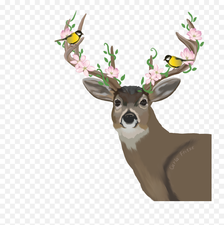 Deer Animals Antlers Floral Freetoedit - Deer Emoji,Whitetail Deer Emoji