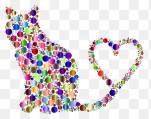 Cat 2 Silhouette Heart Tail Circles Prismatic 4 - And Emoji