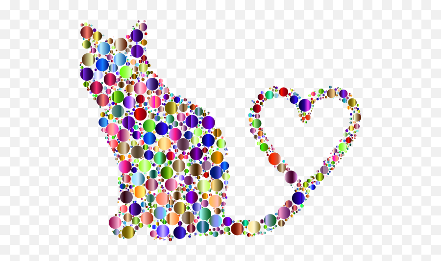 Cat 2 Silhouette Heart Tail Circles Prismatic 4 - Cat Heart Silhouette And Tail Emoji,Grey Cat Emoji