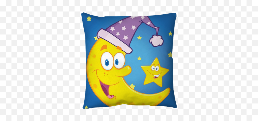 Crescent Moon With Sleeping Hat And Happy Little Star Characters Pillow Cover U2022 Pixers - We Live To Change Estrella Con Gorro De Navidad Emoji,Crescent Moon Emoticon
