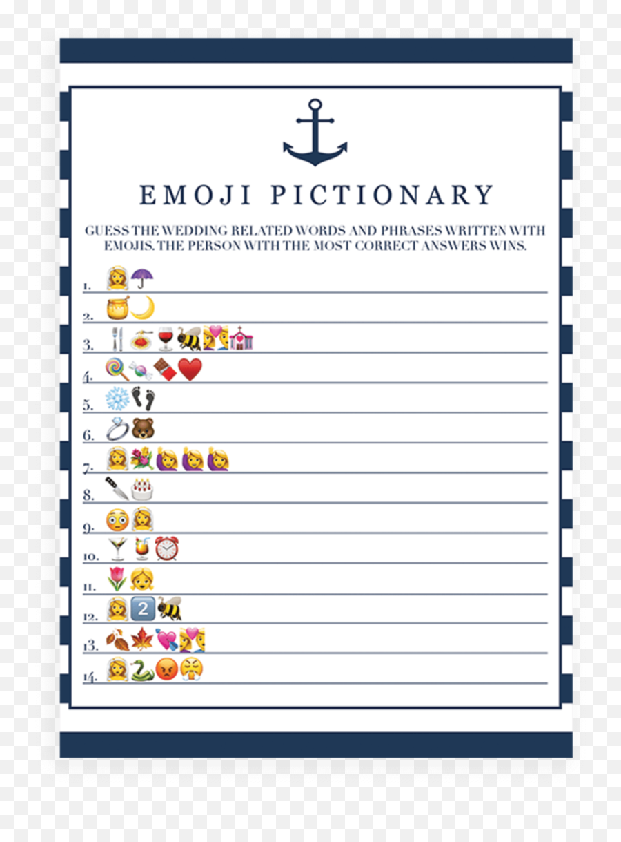 Anchor Bridal Shower Emoji Pictionary Game Printable - Bridal Shower Emoji Pictionary,Emoji Game