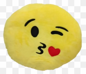 Cute Yellow Emoji Cushion Pillow Soft Plush Round Toy 30cmKiss - Happy