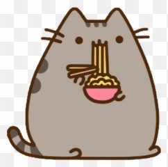 Popular And Trending Pusheen Stickers - Cat Eating Noodles Emoji