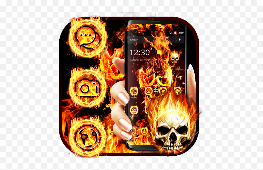 Evil Skull Fire Theme - Apps On Google Play Skull On Fire Emoji,Fire Emoji  Black Background - free transparent emoji 