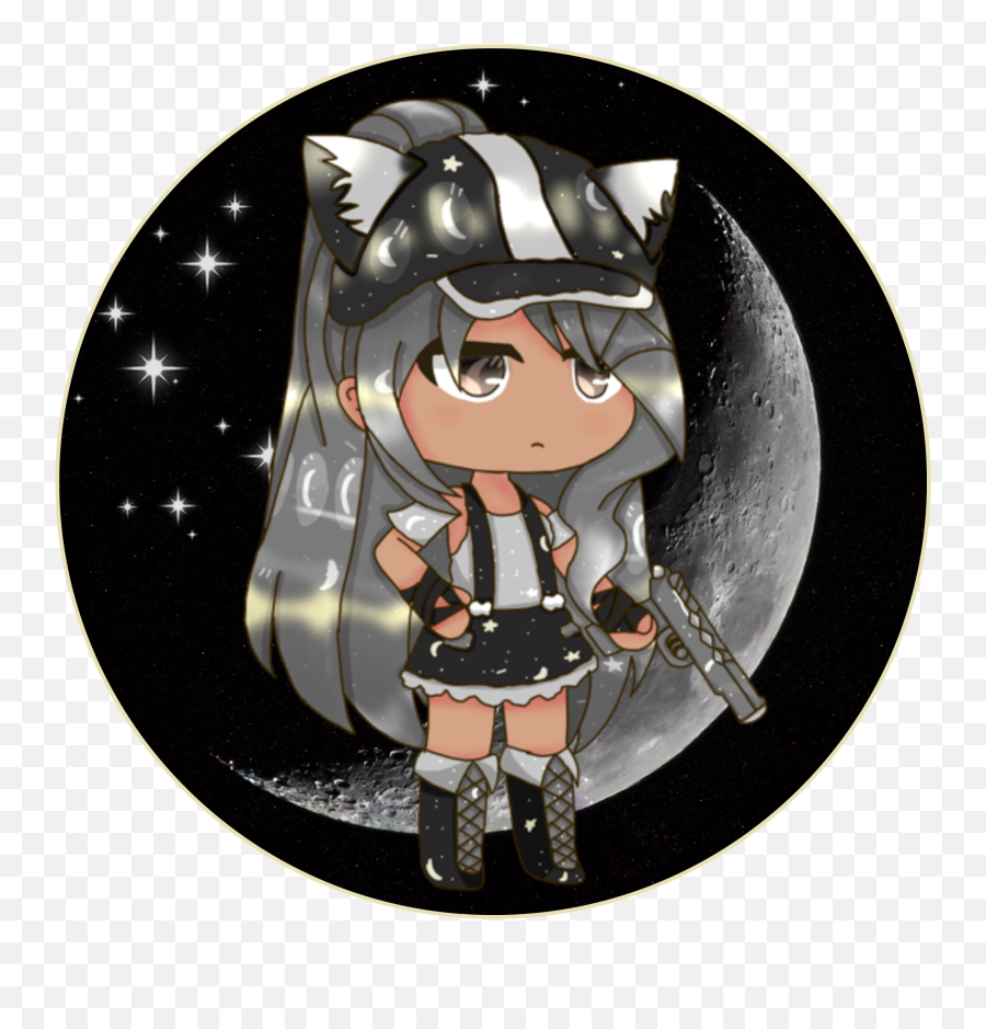 Moon Stars Sky Wolf Image By Coolgachaedits - Gacha Life Wolf Girl Edit Emoji,Gun And Star Emoji