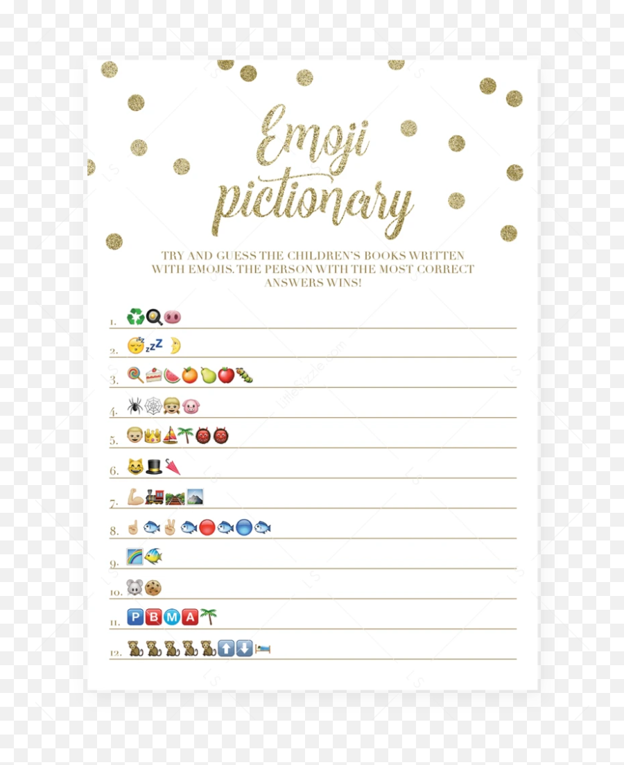 Emoji Pictionary Baby Shower Game Gold Confetti Printable - Emoji Baby Shower Game,Confetti Emoji