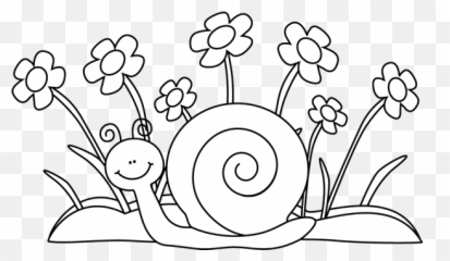 Black And White Snail And Flowers Clip Art - Black And White Flower Cartoon Clipart Black And White Emoji,Snail Emoji