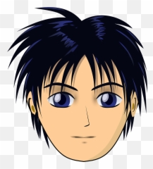 Boy Asian Anime Face Head - Straight Hair Cartoon Emoji