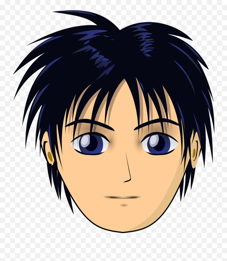Boy Asian Anime Face Head - Straight Hair Boy Cartoon Emoji,Nervous Emoticons