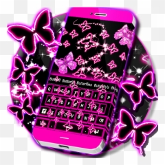 Neon Butterflies Keyboard - Phone App Download Emoji