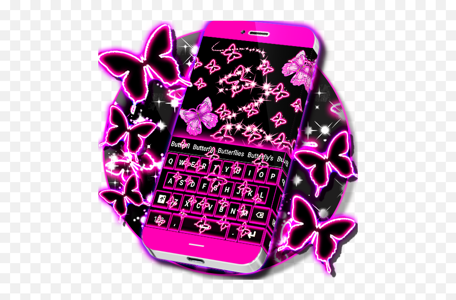 Neon Butterflies Keyboard - Phone Keyboard App Download Emoji,Emoji Keyboard Background